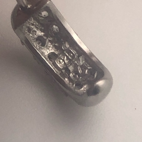 VTG Sterling Silver Curved Half Hoop Cz Stone Stud Earrings / .5” - Picture 7 of 7